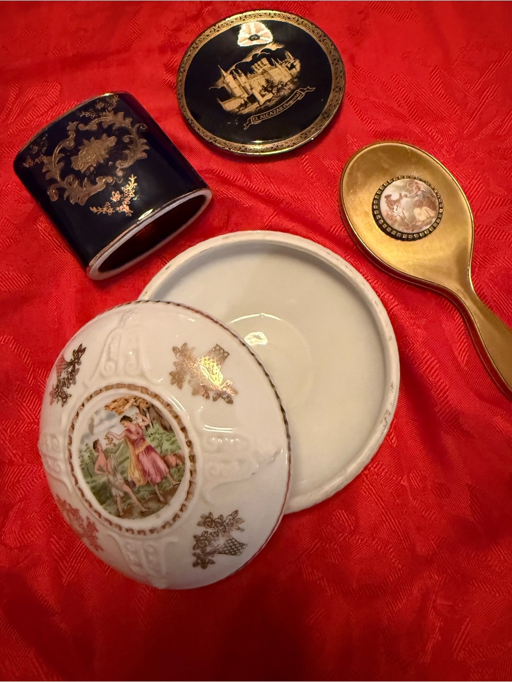 Porcelain Decorative Trinket Box with Gold Accents - White